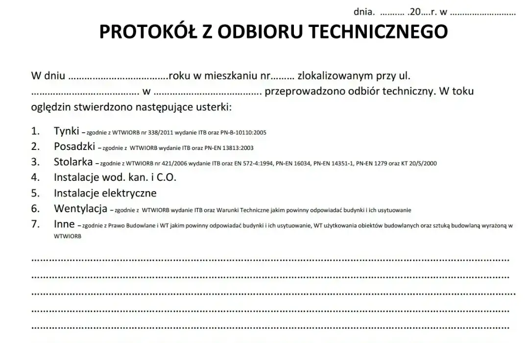 ręka wypełniająca protokół odbioru usterek