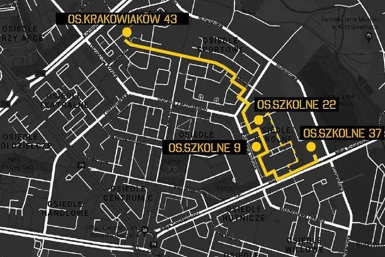 Mapa dojazdu samochodem Nowa Huta Osiedle Szkolne