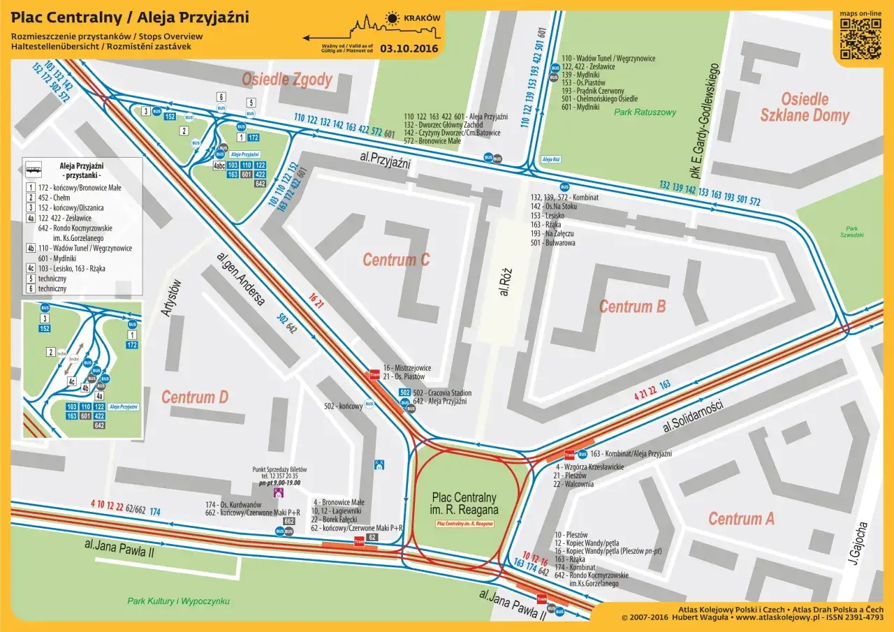 Mapa komunikacji miejskiej Nowa Huta Plac Centralny