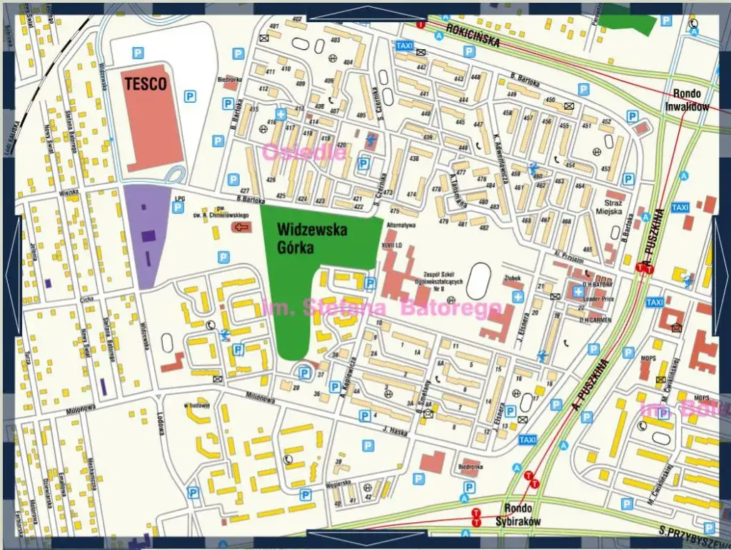 mapa osiedla z zaznaczonymi punktami