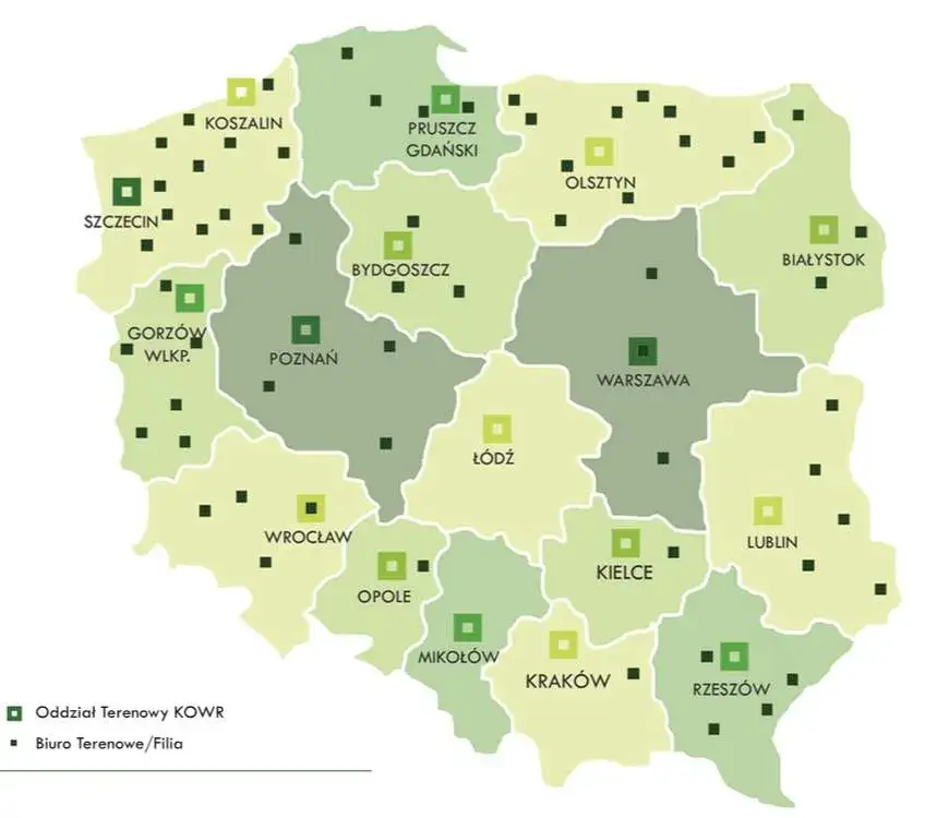 Mapa Polski oddziały terenowe KOWR