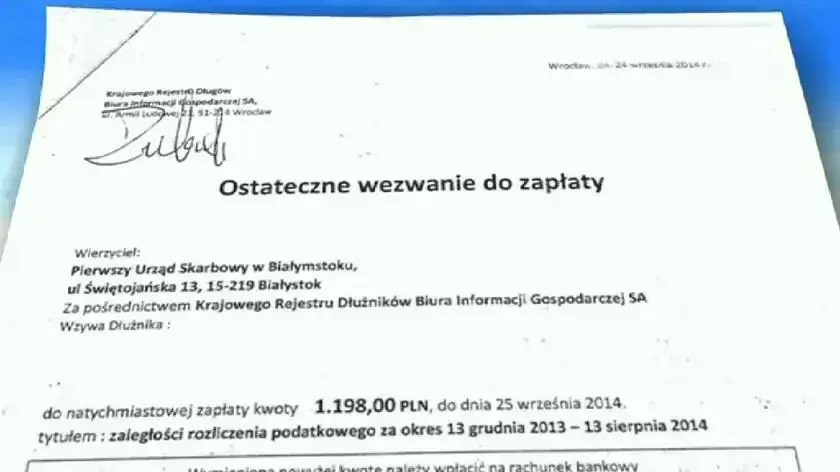 Urząd skarbowy pismo, wezwanie do zapłaty, konsekwencje podatkowe